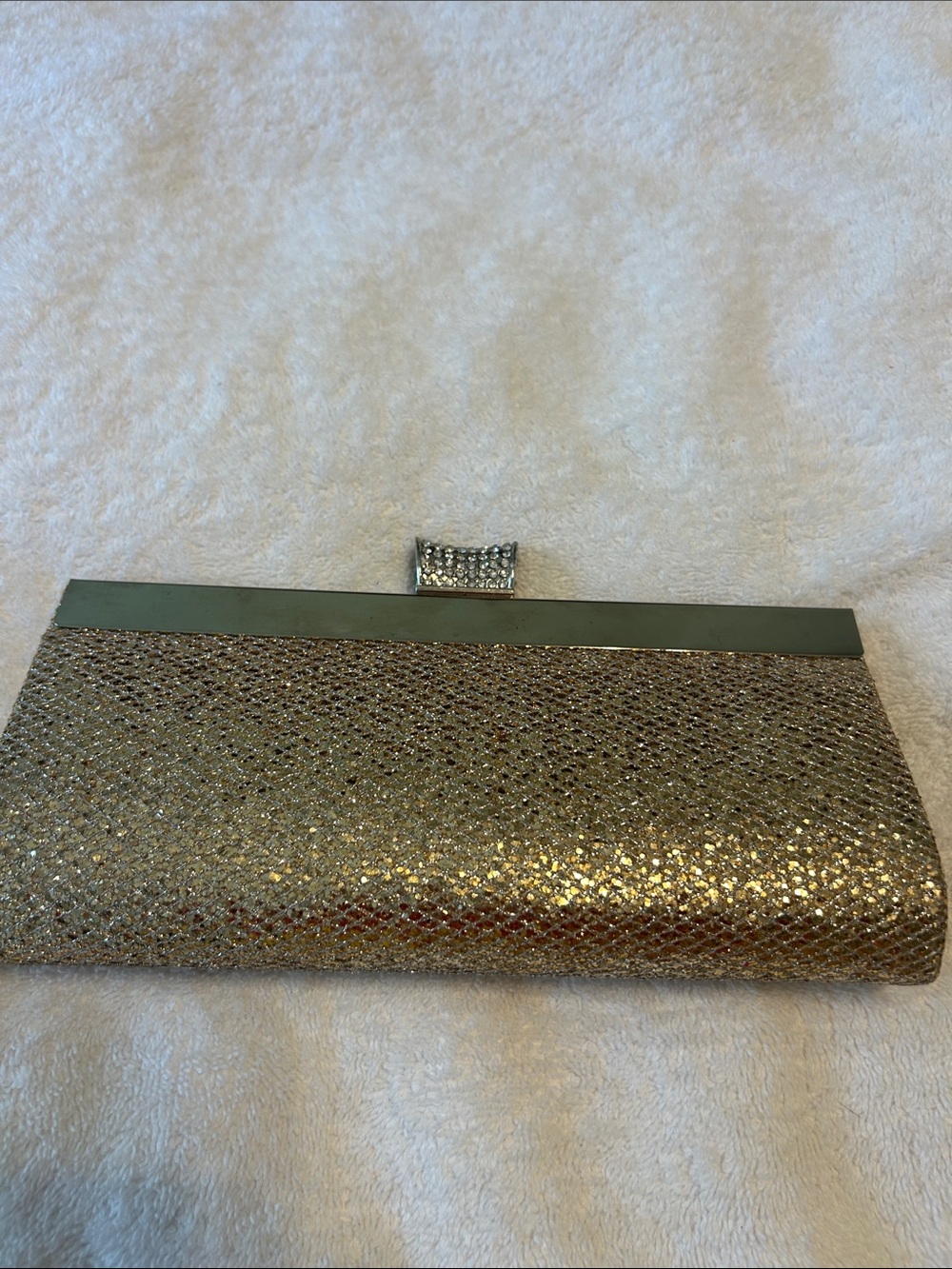 Lulu Townsend Sparkling Gold Mesh Clutch with Chain